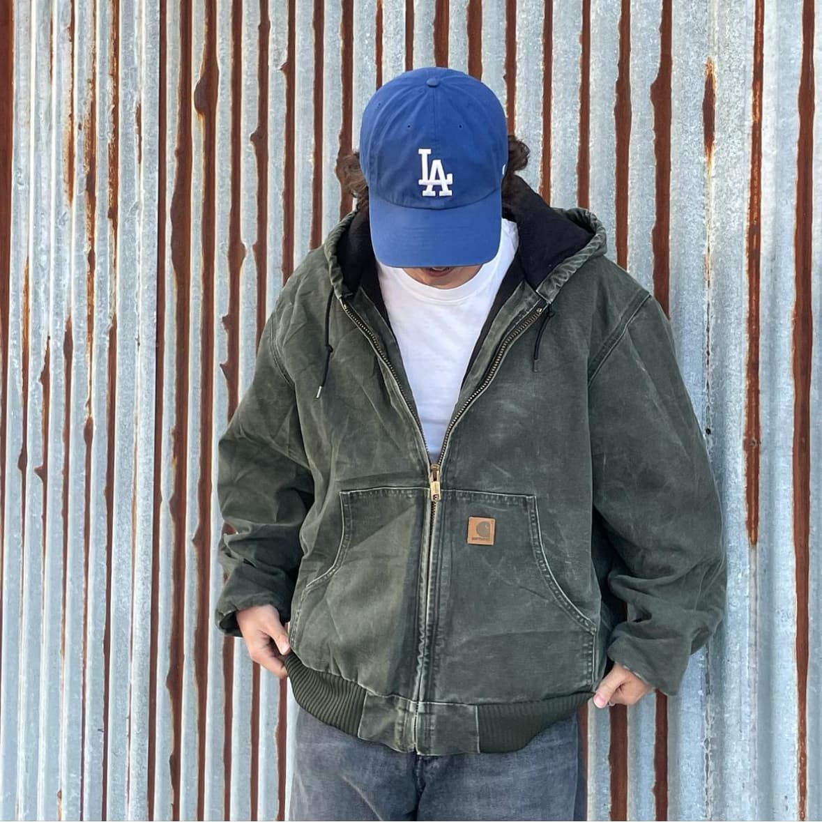 Vintage Carhartt Faded Green Hooded Jacket
