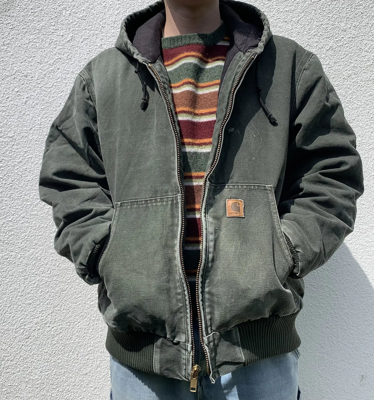 Vintage Carhartt Faded Green Hooded Jacket