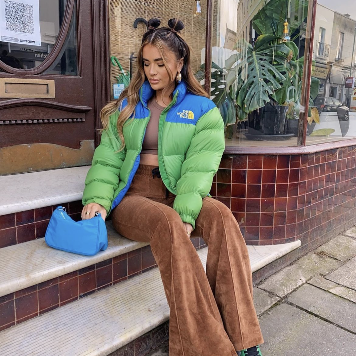 The North Face Lime Green & Blue Puffer Jacket