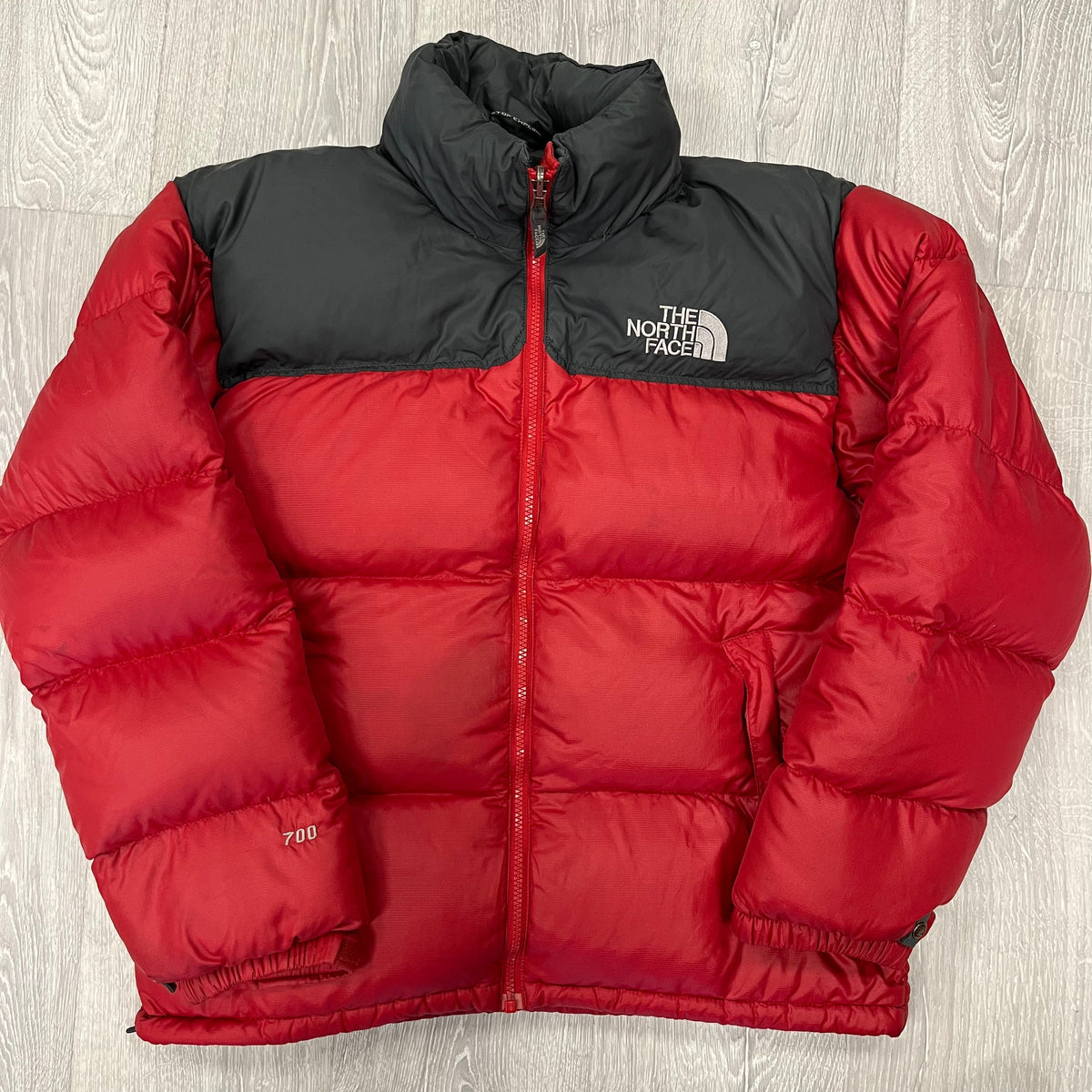 The North Face Red & Grey Puffer Jacket WITH STAIN