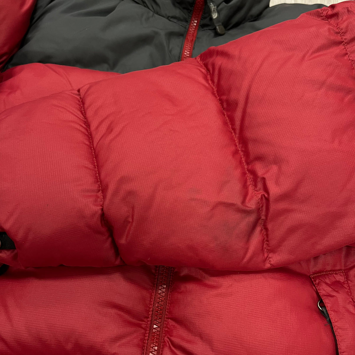 The North Face Light Maroon Red Puffer Jacket WITH STAIN