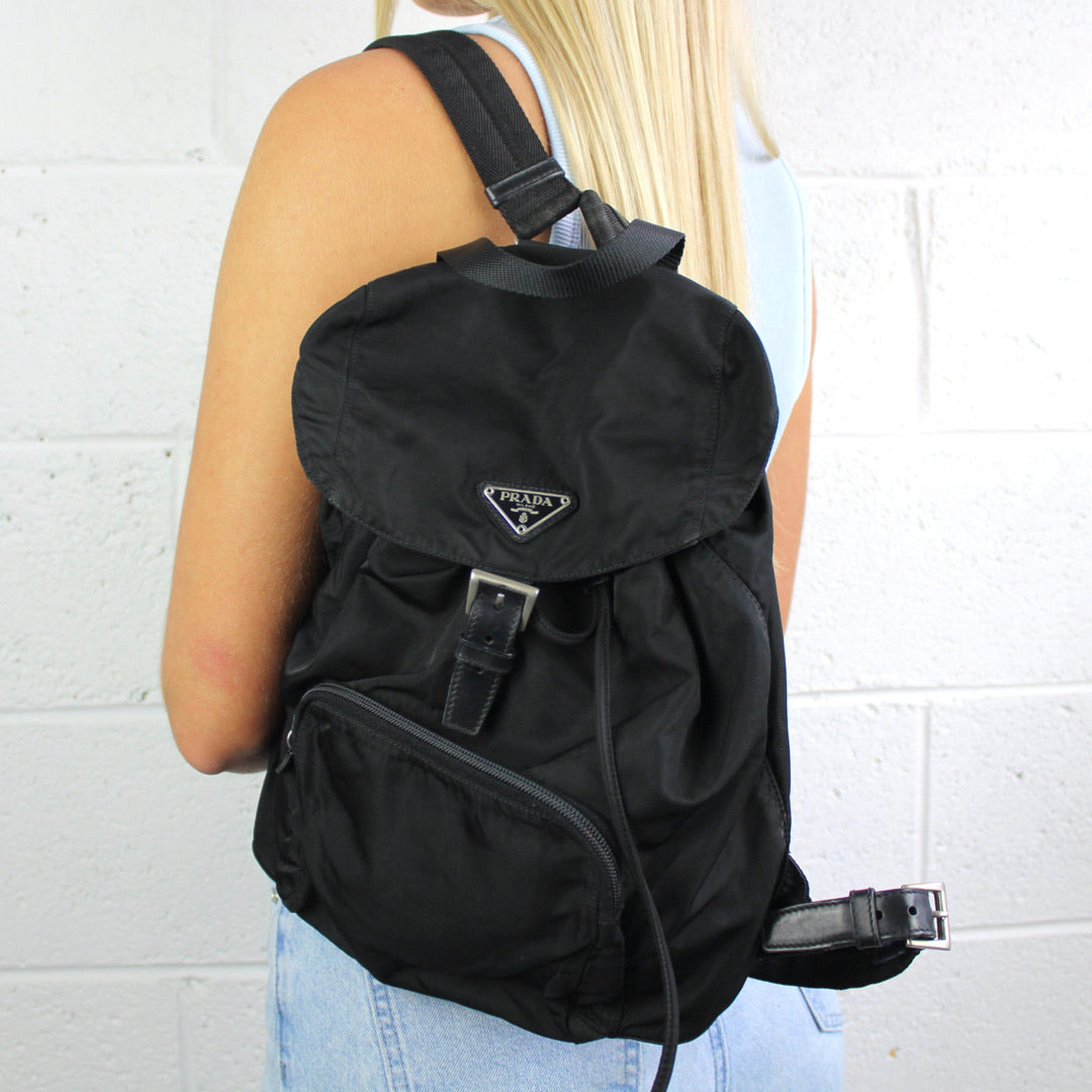 Prada Black Nylon Bagpack.