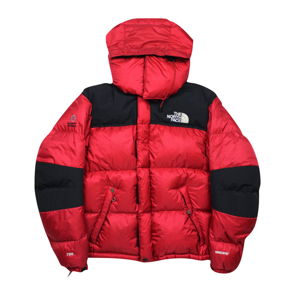 The North Face Red Baltoro Puffer Jacket WITH STAIN