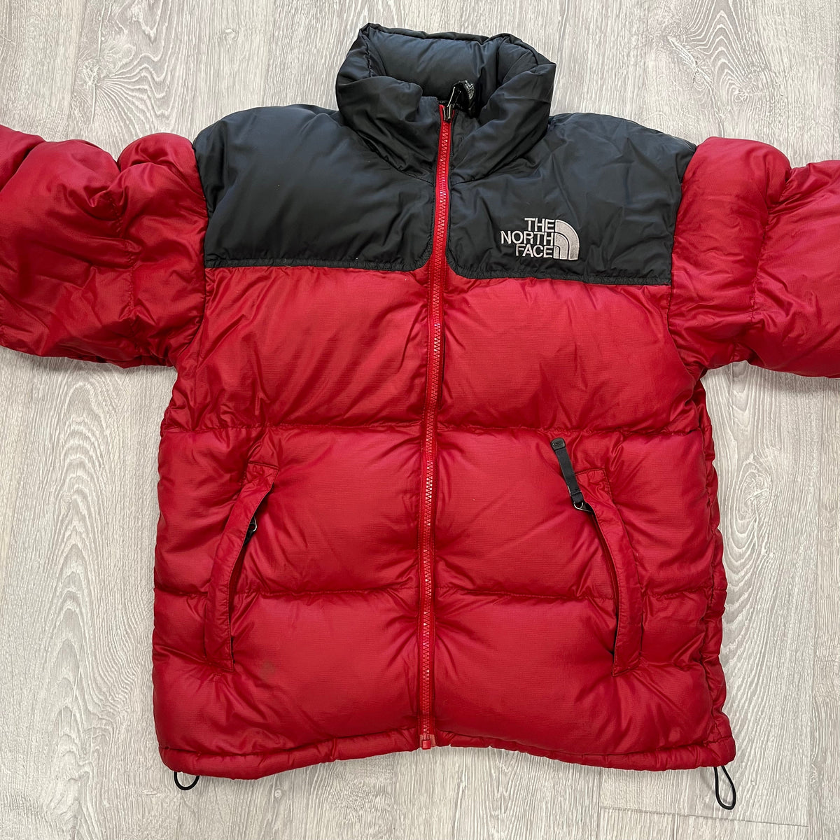 The North Face Red & Grey Puffer Jacket WITH STAIN