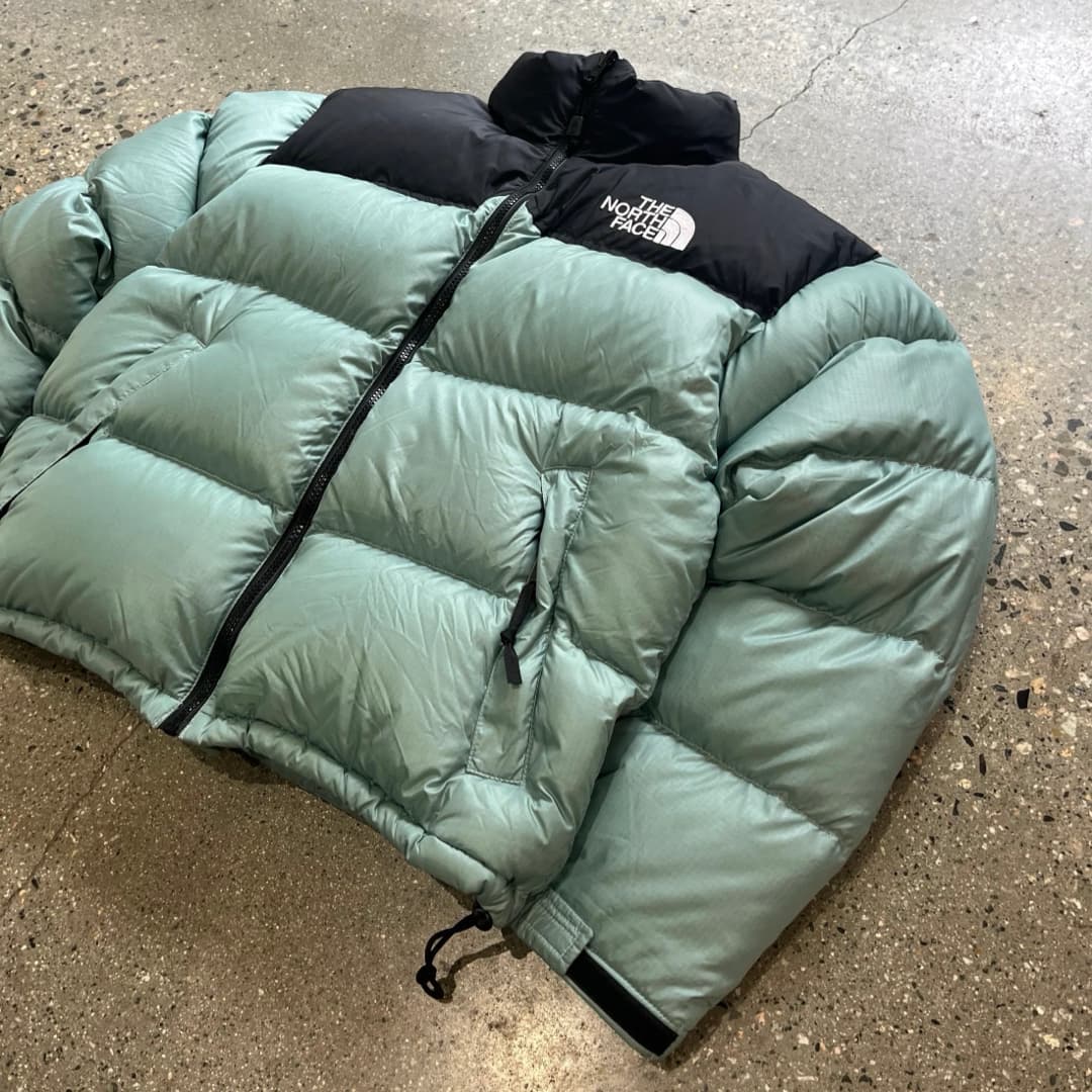 The North Face Womens Eggshell Green / Blue Puffer Jacket